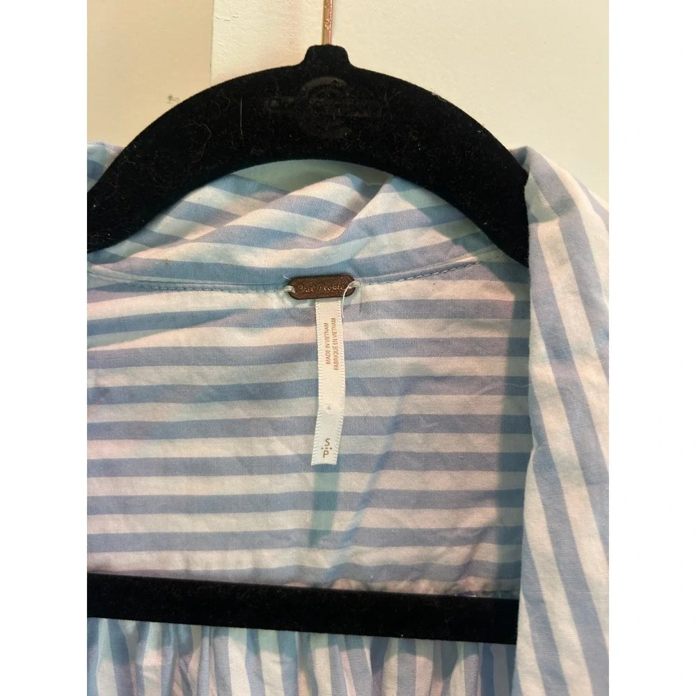 Free People Happy Days Pullover Blouse Striped‎ Oversized Collar Blue Size S